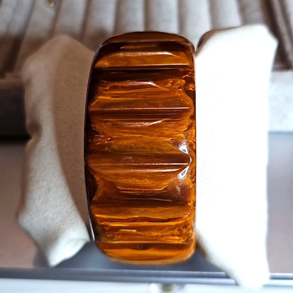 Root Beer Bakelite Carved Wide Bangle Bracelet